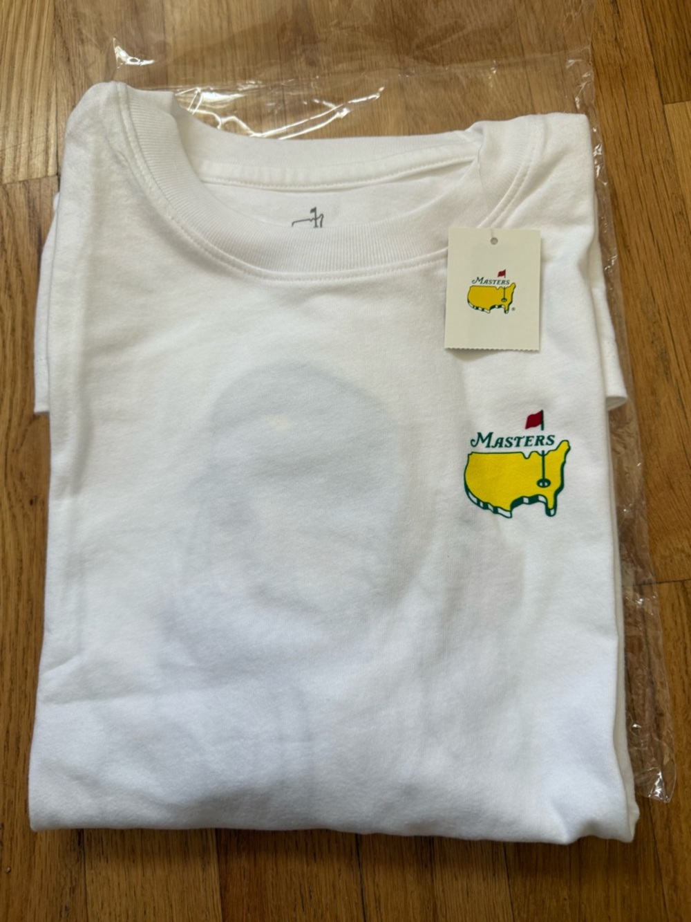 MASTERS WHITE SHORTSLEEVE TEE WITH PRINTED PHOTO OF CADDIE ON BACK SMALL COTTON